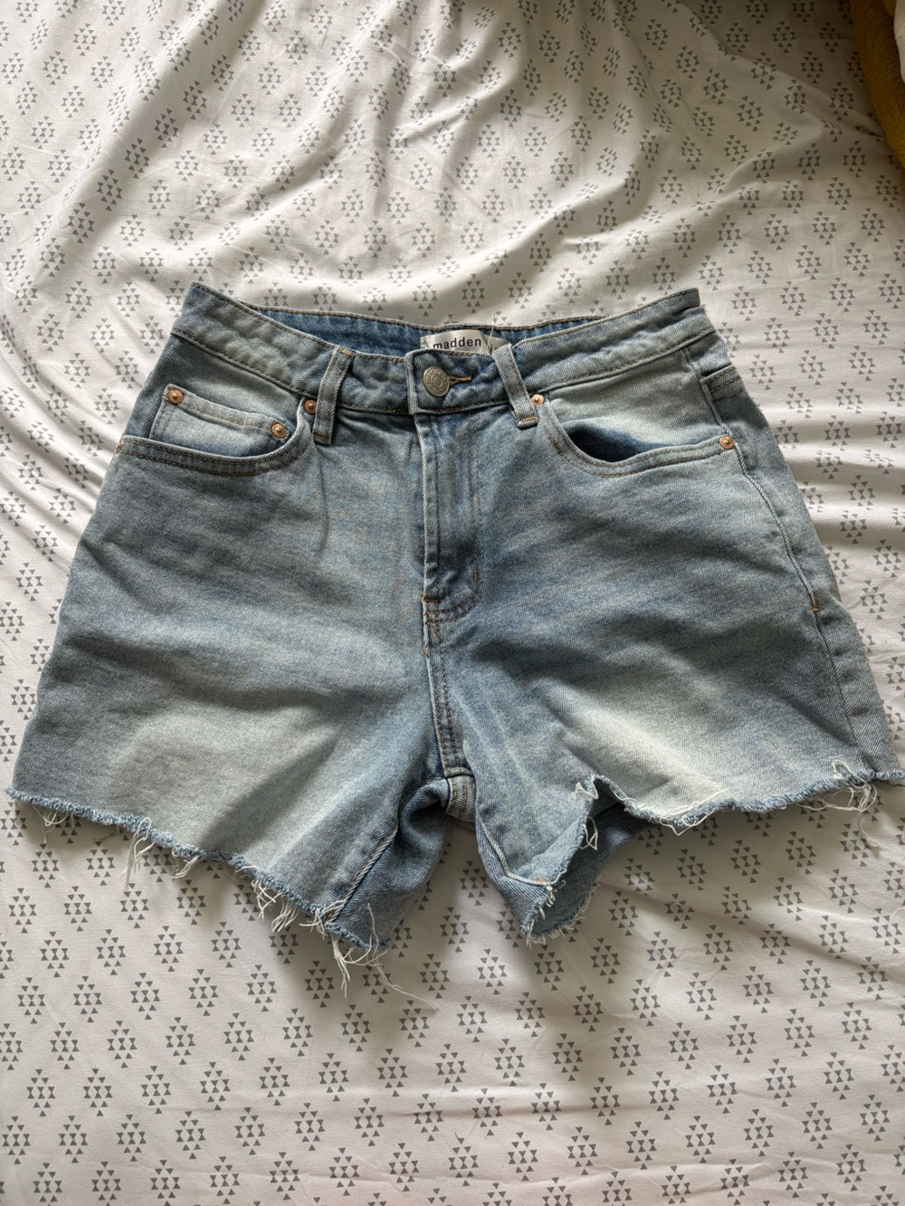 Madden Girl Light Wash High-Rise Distressed Denim Shorts